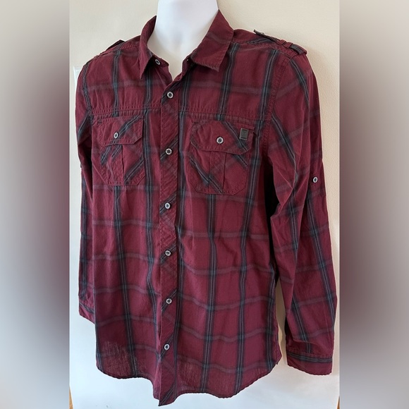 Buffalo By David Britton Men’s Maroon/Gray/Black Button Down Shirt Size Medium - Picture 1 of 9
